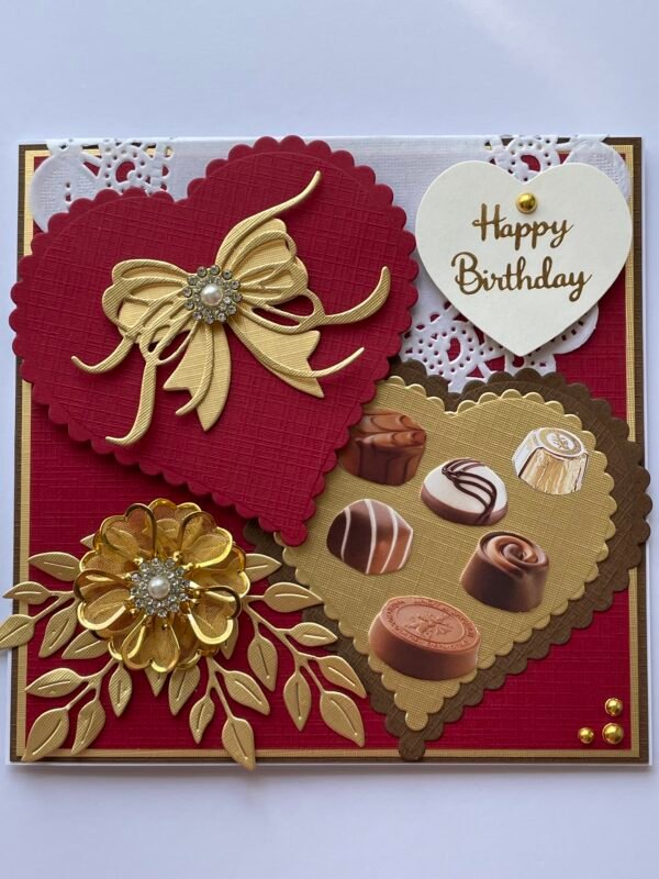 Luxury Handmade Birthday Card & Envelope - Heart Box of Lindt Chocolates