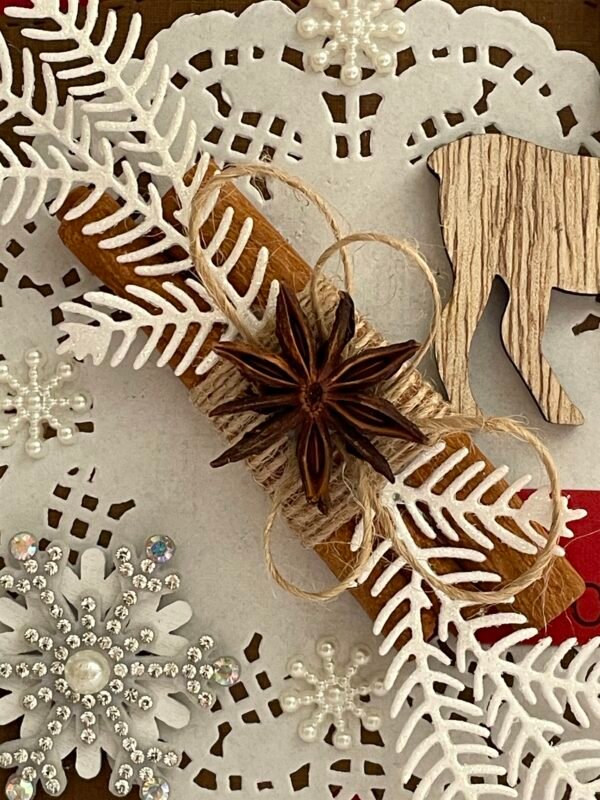Handmade Christmas Card Topper - Reindeer - Cinnamon Sticks - Snowflakes - Image 2