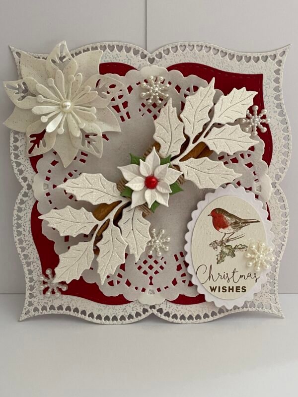 Luxury 3D Handmade Glitter Christmas Card Topper - Cinnamon - Poinsettia's - Robin