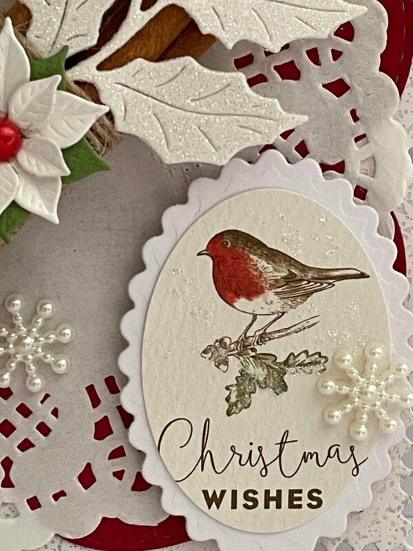 Luxury 3D Handmade Glitter Christmas Card Topper - Cinnamon - Poinsettia's - Robin - Image 2