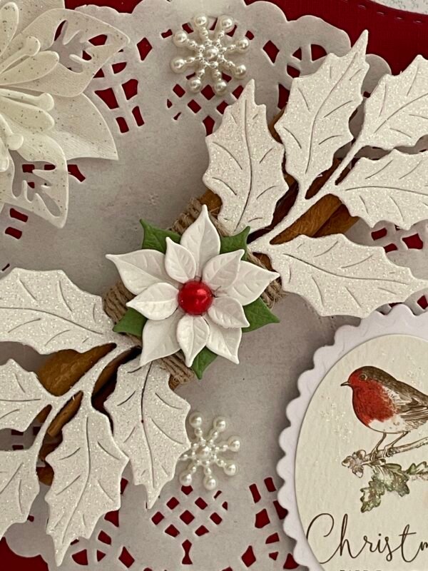 Luxury 3D Handmade Glitter Christmas Card Topper - Cinnamon - Poinsettia's - Robin - Image 4