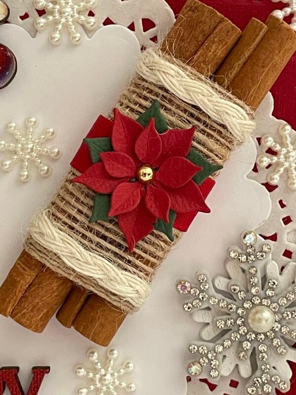 Luxury Handmade Christmas Topper - Red - Cinnamon Sticks - Poinsettia - Snowflakes - Image 2