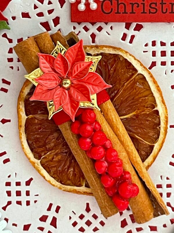 Luxury 3D Handmade Christmas Card Topper - Orange - Cinnamon - Berries - Poinsettias - Image 2