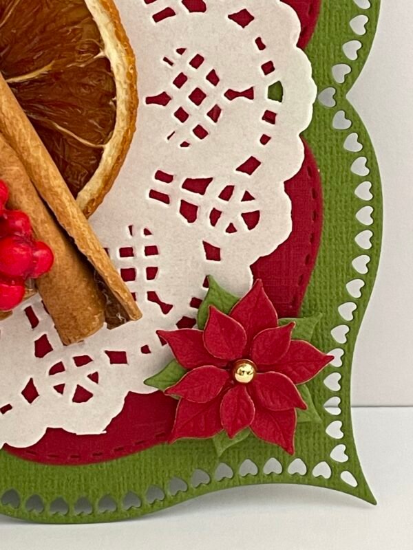 Luxury 3D Handmade Christmas Card Topper - Orange - Cinnamon - Berries - Poinsettias - Image 3