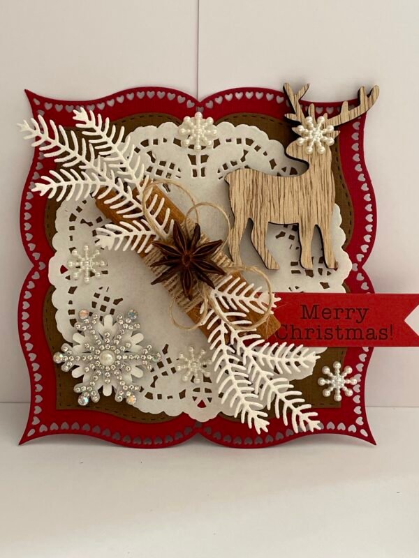 Handmade Christmas Card Topper - Reindeer - Cinnamon Sticks - Snowflakes
