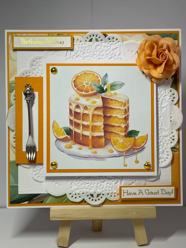 6X6 Luxury Handmade Birthday Card Topper - Delicious Orange Cake - Baking