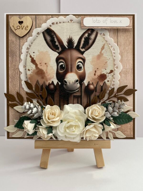 6X6" Luxury 3D Handmade Card Topper - Floral - Donkey - Love
