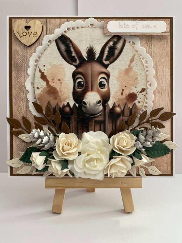 6X6" Luxury 3D Handmade Card Topper - Floral - Donkey - Love - Image 5