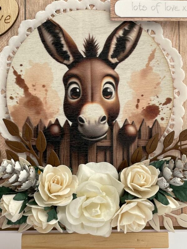 6X6" Luxury 3D Handmade Card Topper - Floral - Donkey - Love - Image 2