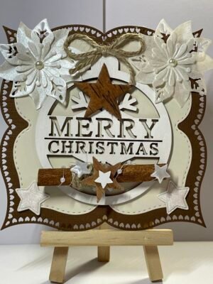 6X6" Rustic Handmade Christmas Card Topper - Cinnamon - Stars - Poinsettias's