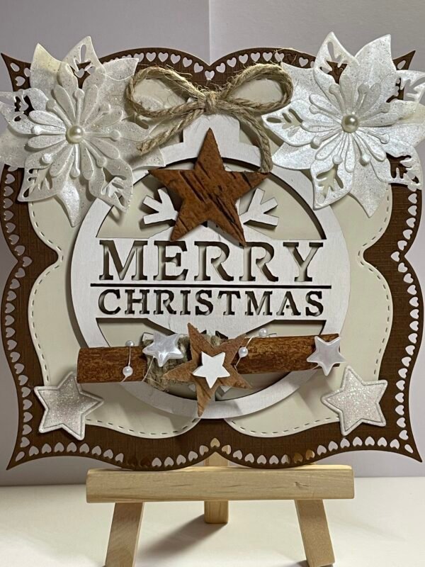 6X6" Rustic Handmade Christmas Card Topper - Cinnamon - Stars - Poinsettias's - Image 3
