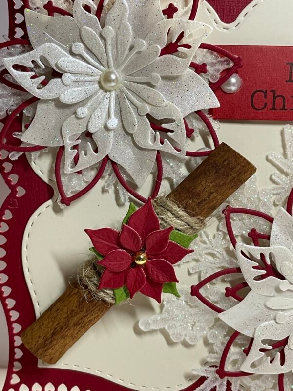 6X6" Luxury Handmade Christmas Card Topper - Cinnamon - Poinsettia's - Snowflakes - Image 2