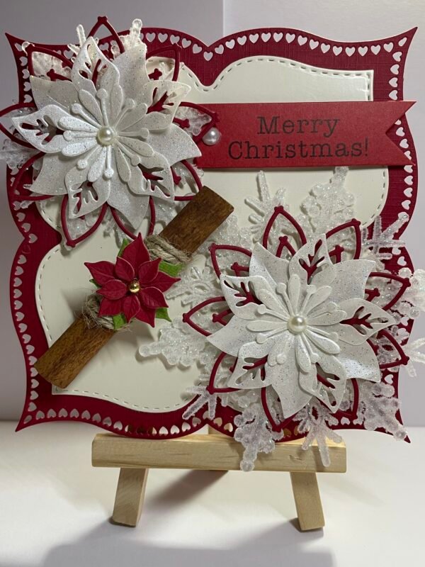 6X6" Luxury Handmade Christmas Card Topper - Cinnamon - Poinsettia's - Snowflakes - Image 4