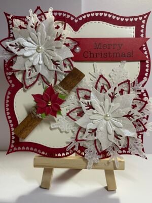 6X6" Luxury Handmade Christmas Card Topper - Cinnamon - Poinsettia's - Snowflakes