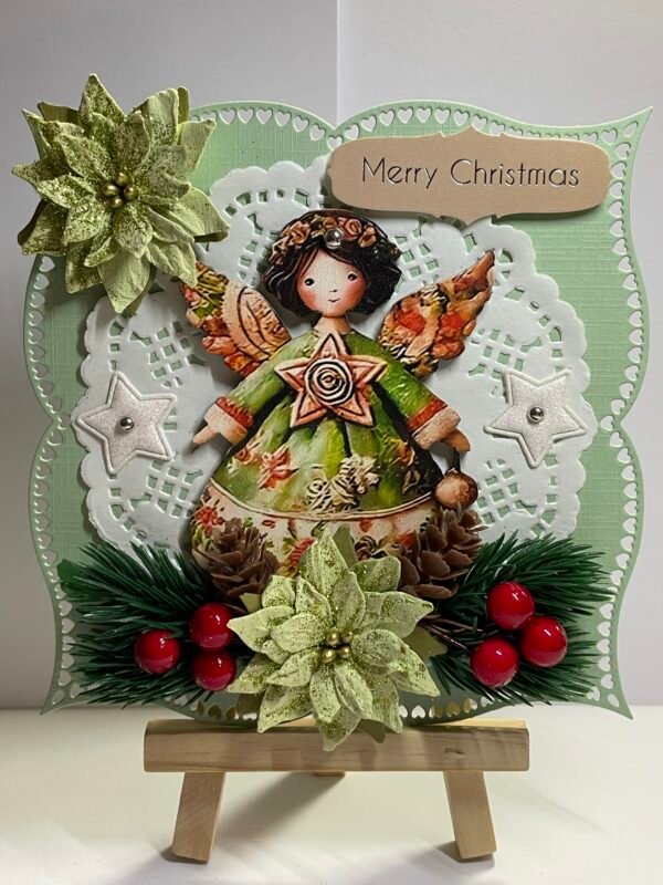 6X6" Luxury Handmade Christmas Card Topper - Angel - Pine & Berries - Pinecones - Image 8