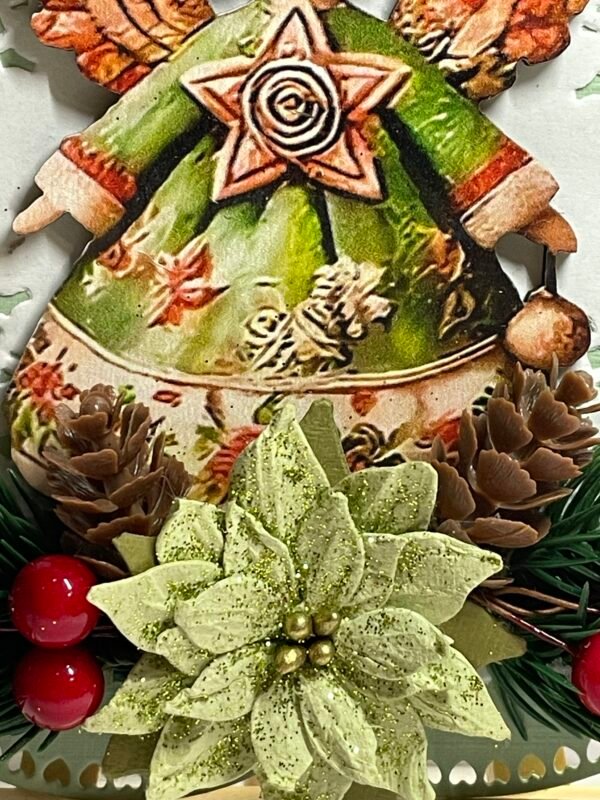 6X6" Luxury Handmade Christmas Card Topper - Angel - Pine & Berries - Pinecones - Image 3