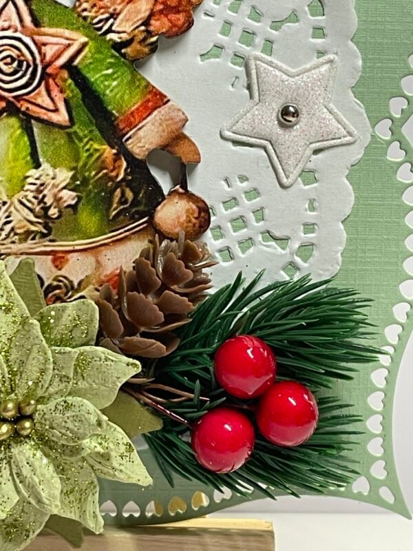 6X6" Luxury Handmade Christmas Card Topper - Angel - Pine & Berries - Pinecones - Image 5