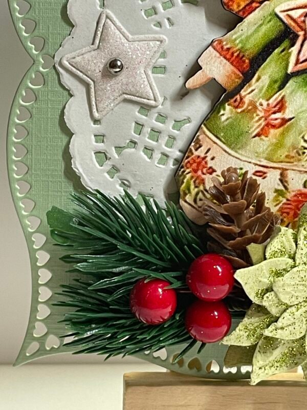 6X6" Luxury Handmade Christmas Card Topper - Angel - Pine & Berries - Pinecones - Image 4