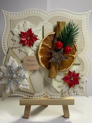 6x6" Luxury 3D Handmade Christmas Card Topper - Cinnamon - Orange - Pine & Berries