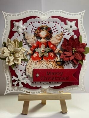 6X6" Luxury 3D Handmade Christmas Angel Card Topper - Glitter Poinsettia's - Stars