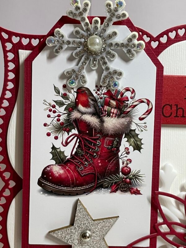 6X6" 3D Handmade Christmas Card Topper - Robin - Snowflakes - Stars - Image 2