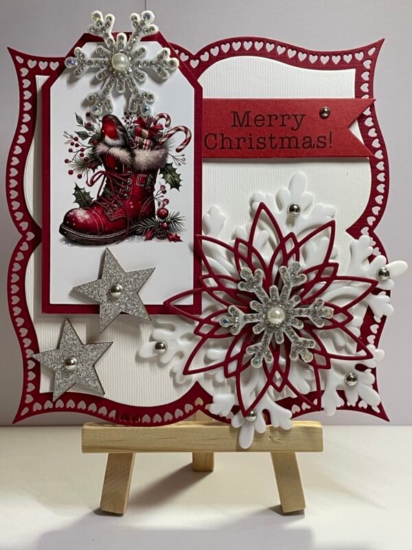 6X6" 3D Handmade Christmas Card Topper - Robin - Snowflakes - Stars