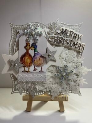 Luxury 6x6" Handmade Christmas Card Topper - Ducks - Snowflakes - Stars
