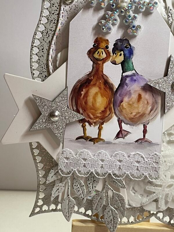 Luxury 6x6" Handmade Christmas Card Topper - Ducks - Snowflakes - Stars - Image 3