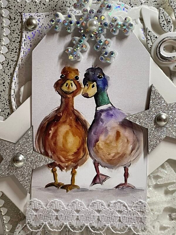 Luxury 6x6" Handmade Christmas Card Topper - Ducks - Snowflakes - Stars - Image 2