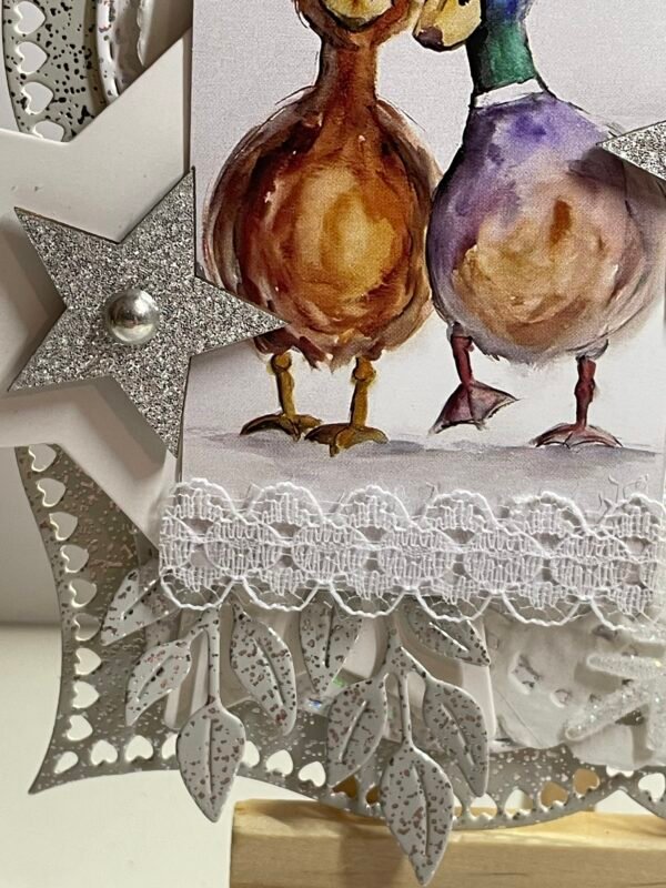 Luxury 6x6" Handmade Christmas Card Topper - Ducks - Snowflakes - Stars - Image 8