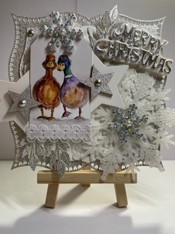 Luxury 6x6" Handmade Christmas Card Topper - Ducks - Snowflakes - Stars - Image 10