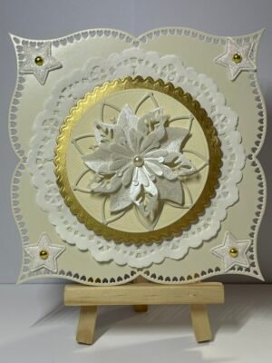 6x6" 3D Handmade Christmas Card Topper - Gold - Cream - Poinsettia