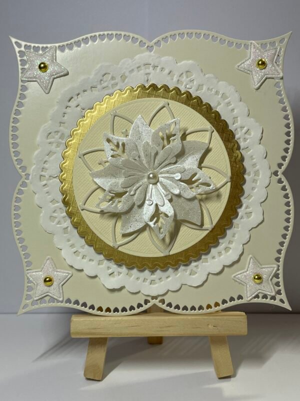 6x6" 3D Handmade Christmas Card Topper - Gold - Cream - Poinsettia