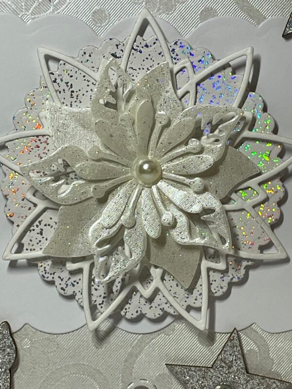 6X6" 3D Handmade Christmas Card Topper - Cream - White - Poinsettia - Stars - Image 2