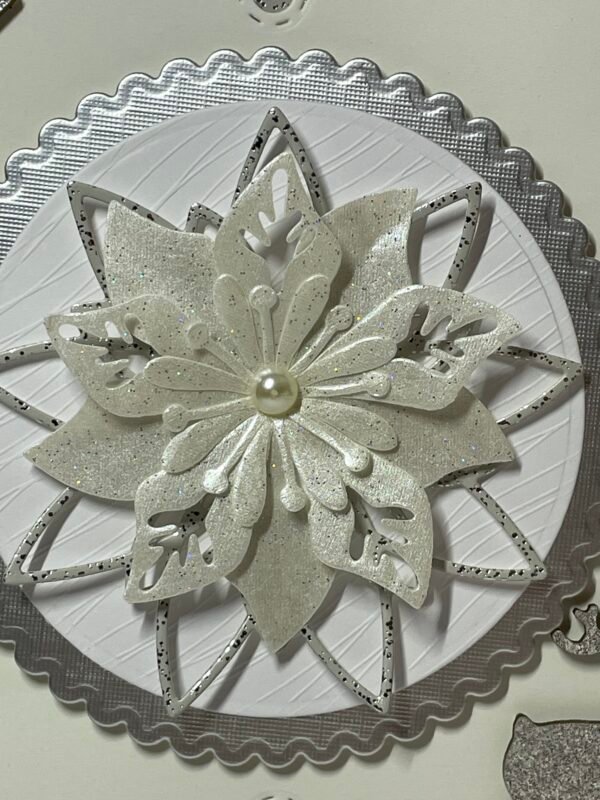 6X6" 3D Handmade Christmas Card Topper - Silver - Cream - Poinsettia - Deer - Image 2