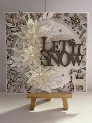 6X6" 3D Handmade Christmas Card Topper LET IT SNOW - Poinsettias - Deer