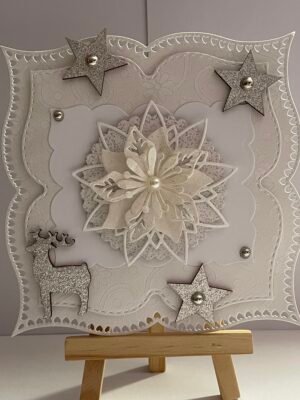 6X6" 3D Handmade Christmas Card Topper - Cream - White - Poinsettia - Stars