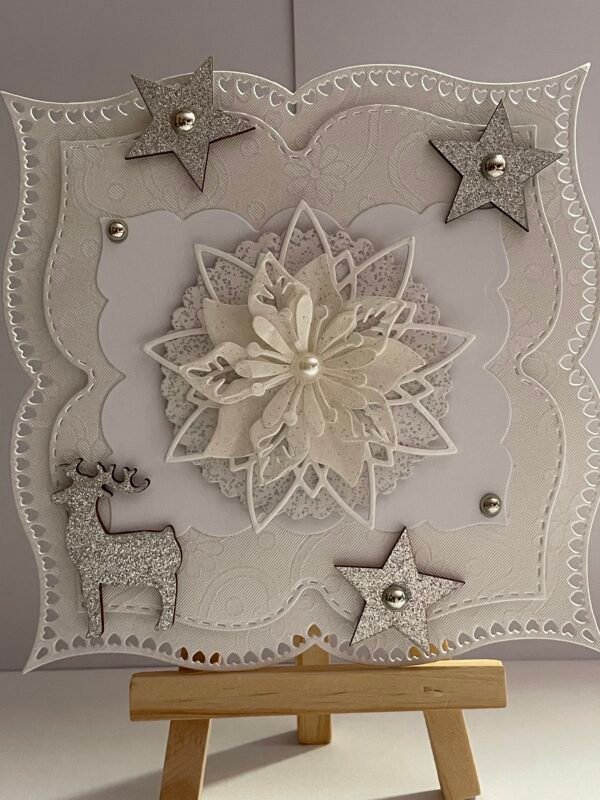 6X6" 3D Handmade Christmas Card Topper - Cream - White - Poinsettia - Stars