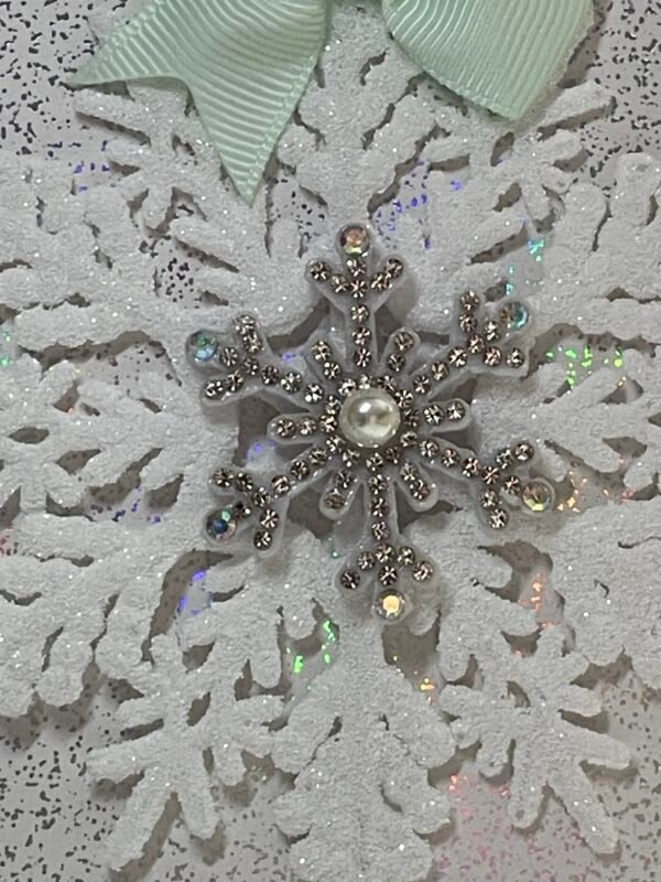 6x6" Handmade Christmas Card Topper - Large Glitter Frosted Snowflake - Image 2