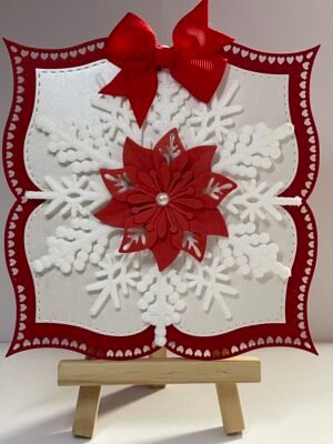 6x6" Handmade Christmas Card Topper - Frosted Snowflake - Poinsettia