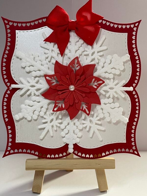 6x6" Handmade Christmas Card Topper - Frosted Snowflake - Poinsettia