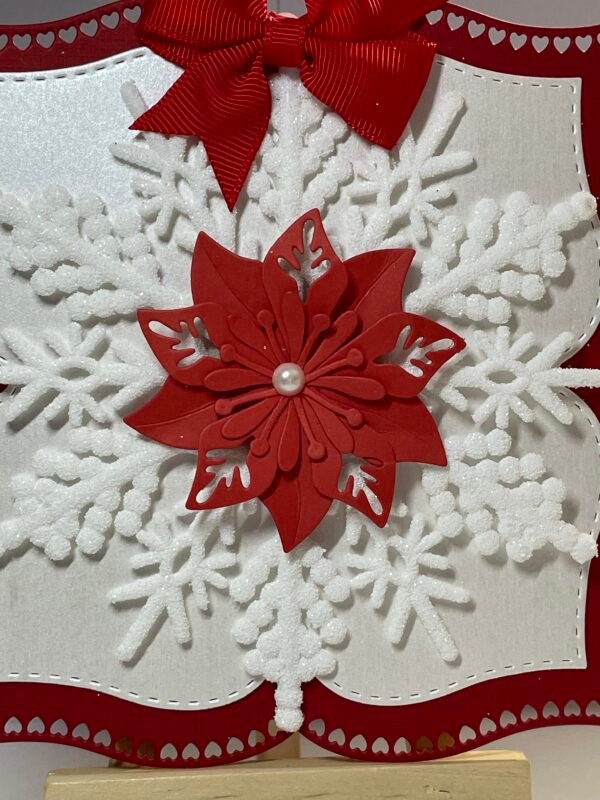 6x6" Handmade Christmas Card Topper - Frosted Snowflake - Poinsettia - Image 2