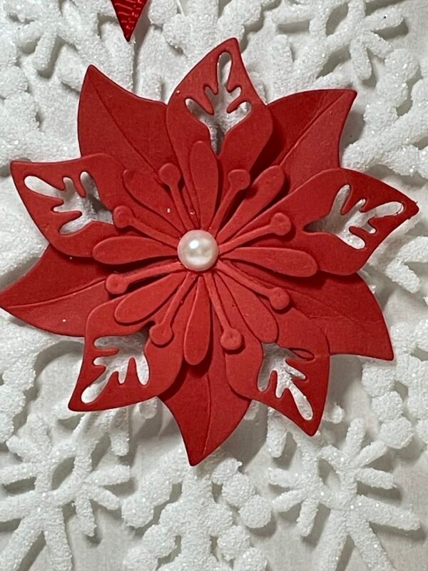 6x6" Handmade Christmas Card Topper - Frosted Snowflake - Poinsettia - Image 3