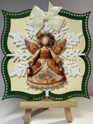 6X6" Handmade Christmas Card Topper - Angel - Frosted Snowflake