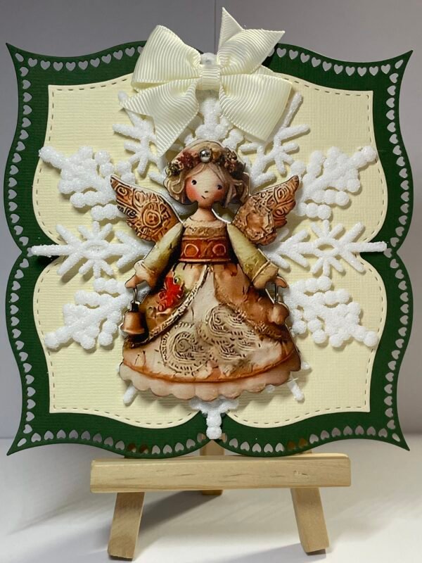 6X6" Handmade Christmas Card Topper - Angel - Frosted Snowflake