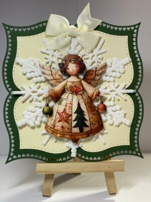 6X6" Handmade Christmas Card Topper - Angel - Frosted Glitter Snowflake