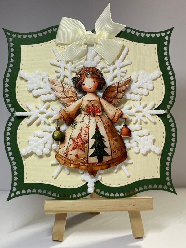 6X6" Handmade Christmas Card Topper - Angel - Frosted Glitter Snowflake