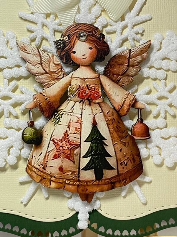 6X6" Handmade Christmas Card Topper - Angel - Frosted Glitter Snowflake - Image 2