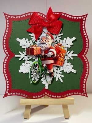 6X6" Handmade Christmas Card Topper - Santa - Bike - Presents - Snowflake