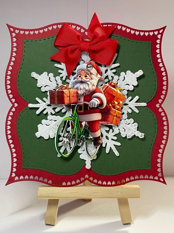 6X6" Handmade Christmas Card Topper - Santa - Bike - Presents - Snowflake
